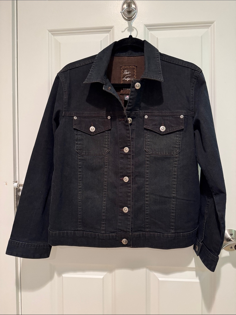 Chico’s Hot Fudge Black Denim Jean Jacket Size O